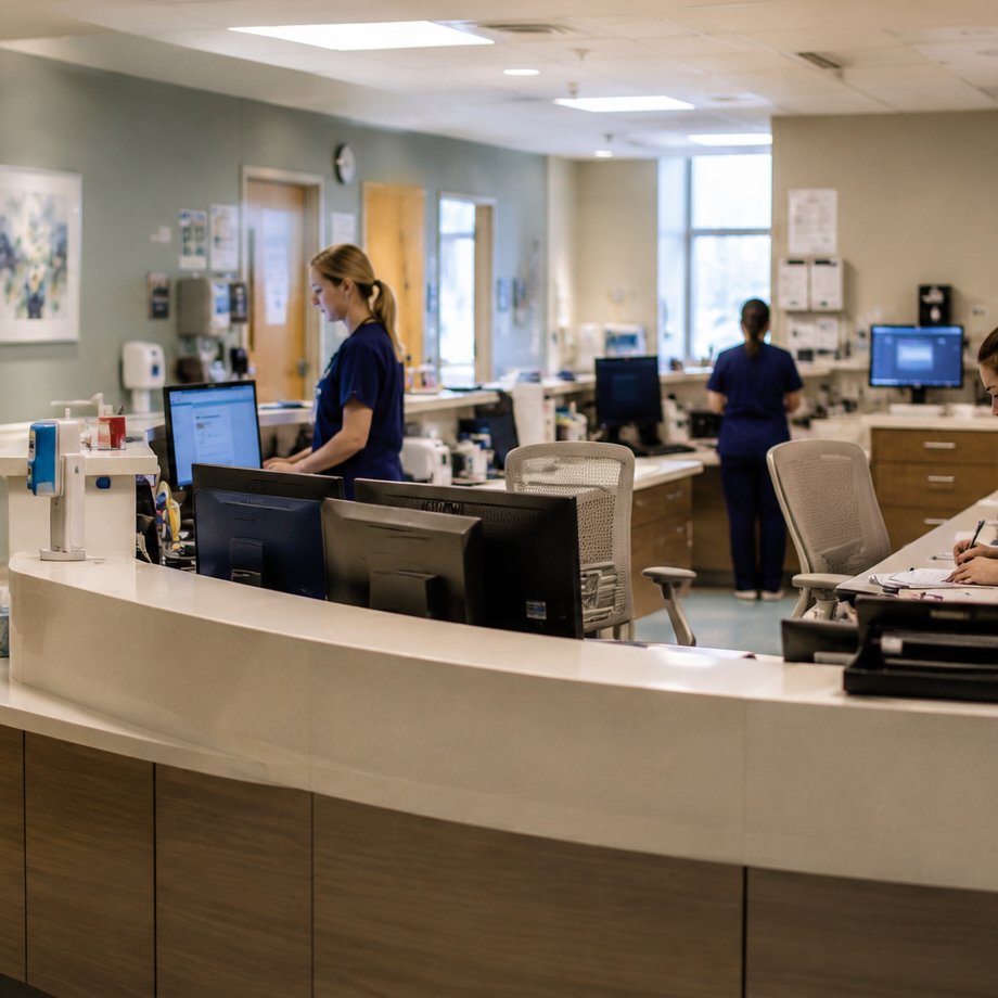 A nurses' station mid-shift