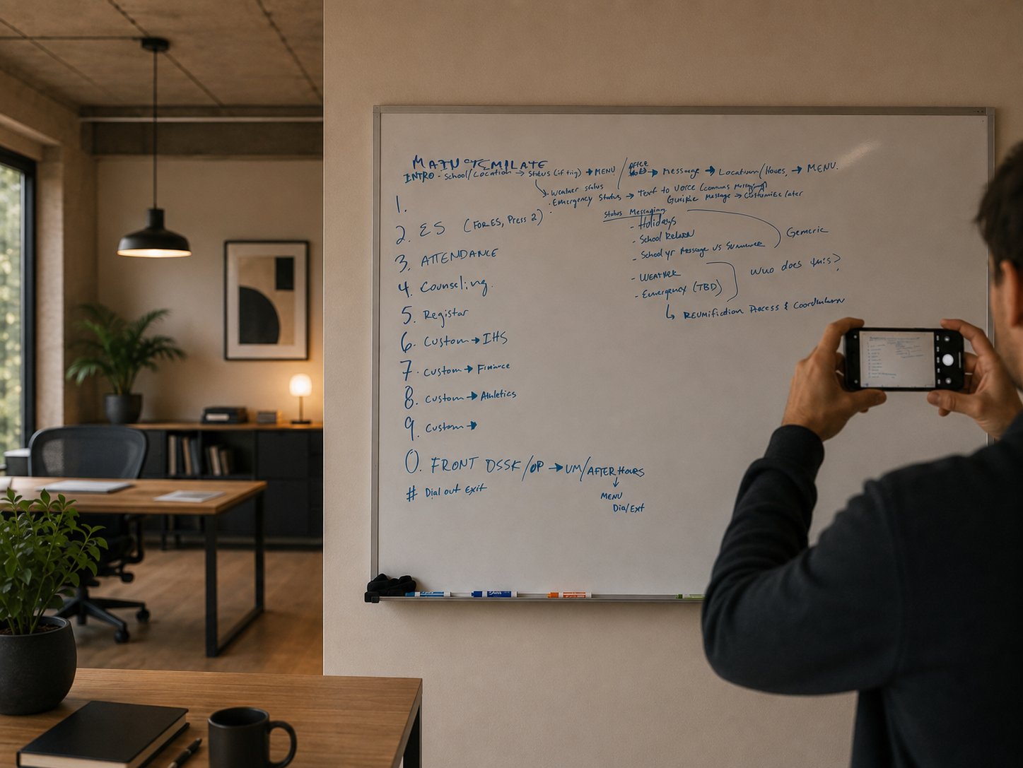 Photographing a whiteboard sketch of a phone menu