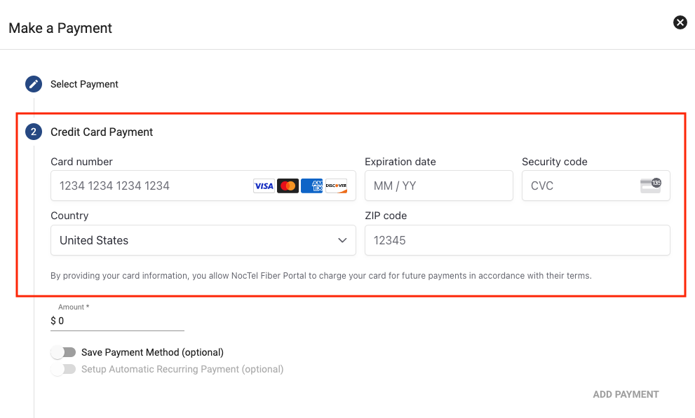 Credit Card Information Fields
